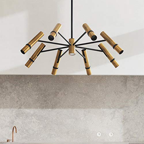Lingkai Moderne Einstellbare LED Kronleuchter Mid-Century Deckenbeleuchtung Strahler in Schwarz Mix Gold Köpfe für Restaurant Küche Esszimmer Dekoration (9 Lampen)