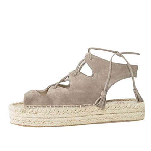 Espadrilles Plateau Damen Peep Toe Flache Sandalen Bequeme Elegante Sandaletten Schöne Sommerschuhe Celucke (Grau, EU37)
