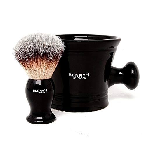 RASIERBÜSTE & SCHÜSSEL GESCHENKE SET – Von Benny’s of London – unsere bestverkaufte Rasierbürste mit der Keramik schwarzen Tasse für das Schlagen der Rasierseife und Creme