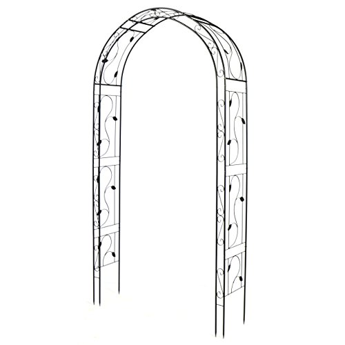SONLEX Eleganter Rosenbogen aus Metall im Weinblatt-Design für Kletterpflanzen im märchenhaften Garten, beschichtet für Lange Haltbarkeit, 260 cm hoch, schwarz