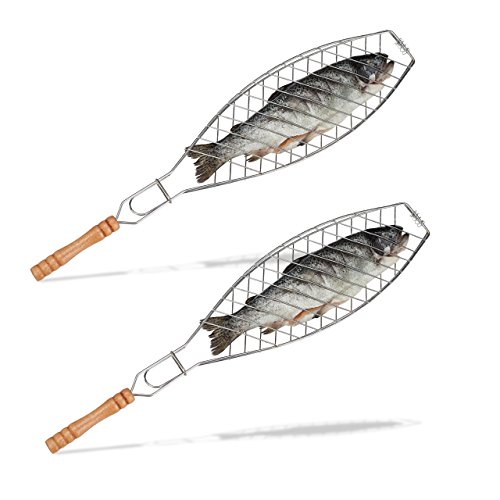 2x Fischbräter im Set, 50 cm lang, Grill Fischwender, Fischhalter zum Grillen, Wendebräter