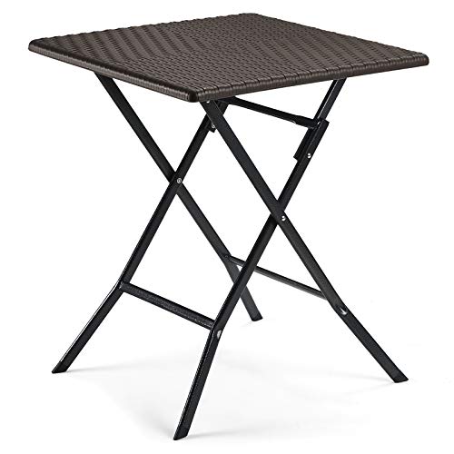 SONGMICS Klapptisch, balkontisch, Kleiner Gartentisch mit Kunststoffoberfläche im Polyrattan, wasserfest, stabile Standbeine aus Eisen, Huf-artige Füße, 62 x 62 x 73 cm, Dunkelbraun GPT03BR