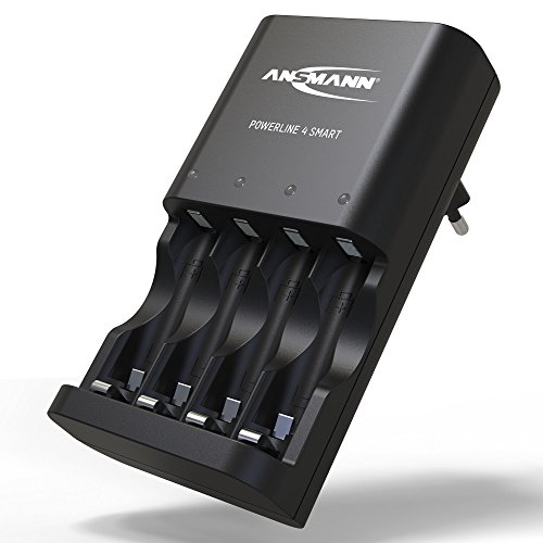 ANSMANN Batterieladegerät Powerline 4 Smart - Universal Akku Batterie Ladegerät für Ni-MH AA & AAA Akkubatterien - Schnellladegerät für Akkus & wiederaufladbare Batterien - Akkuladegerät