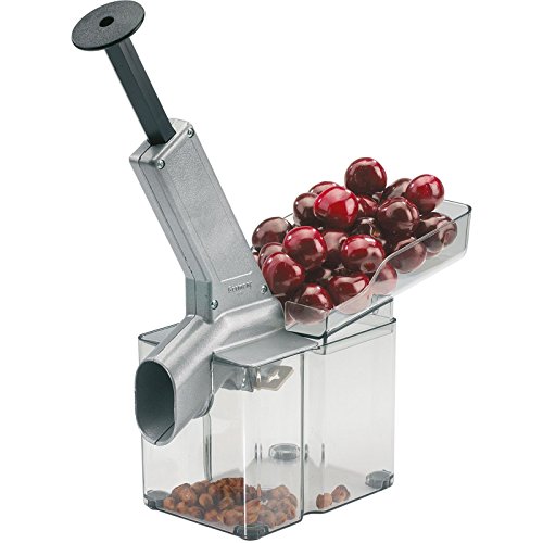 Westmark Kirschenentkerner mit schräggestellter Schütte und großer Kernkassette, Höhe: 33,3 cm, Kunststoff/Edelstahl/Aluminium, Kirschomat, Silber/Schwarz/Transparent, 40702260