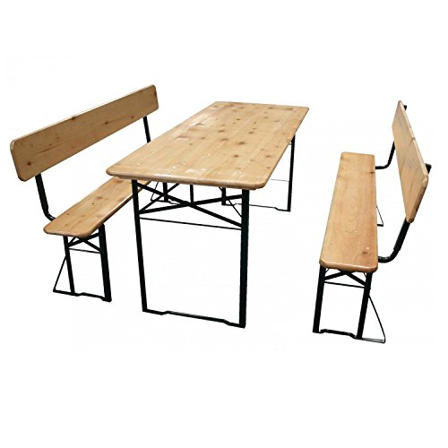 Bierzeltgarnitur klappbar, 3 teilige Sitzgruppe - klappbarer Biertisch und Bänke mit Rückenlehnen, Garten Festzeltgarnitur L177 x B69/25 cm - neue Lieferung & bessere Verarbeitung