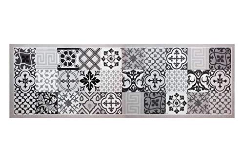 HOMEFACTO:RI Küchenläufer Brücke Läufer Kachel Fliesen Mosaik grau | Anti-Rutsch Waschbar, Größe:ca. 60 x 180 cm, Designs:Mosaik | grau schwarz