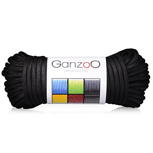 Universell einsetzbares Survival-Seil aus reißfestem 'Parachute Cord' / 'Paracord 550' (Kernmantel-Seil aus Nylon), 550lbs, Gesamtlänge 31 Meter (100 ft) Farbe: schwarz -WICHTIG: DIESES PARACORD SEIL IST NICHT ZUM KLETTERN GEEIGNET! Marke Ganzoo