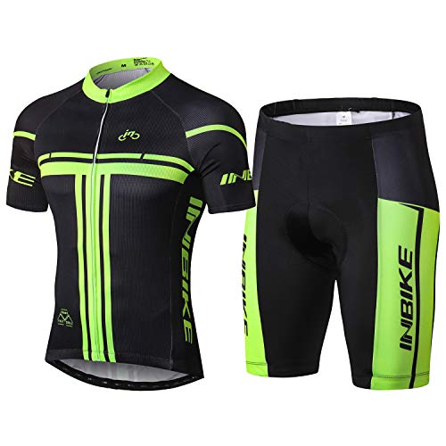 INBIKE Radtrikot Set Herren Fahrrad Trikot Kurzarm Fahrradbekleidung Trägerhose mit 3D Sitzpolster für Radfahren MTB Jogging,L