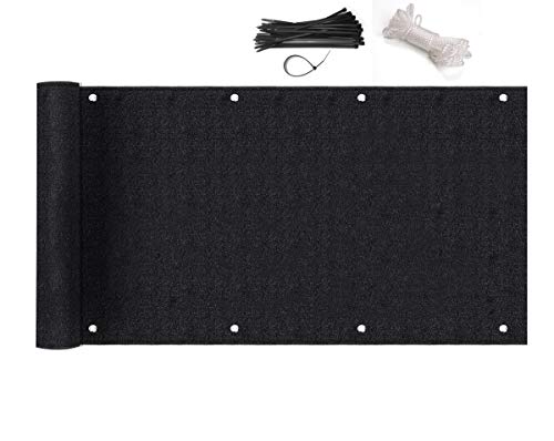 Sekey Balkon Sichtschutz Balkonabdeckung Balkonsichtschutz Balkonverkleidung blickdichte Windschutz 90 x 500cm, mit Ösen und Kordel, Schwarz