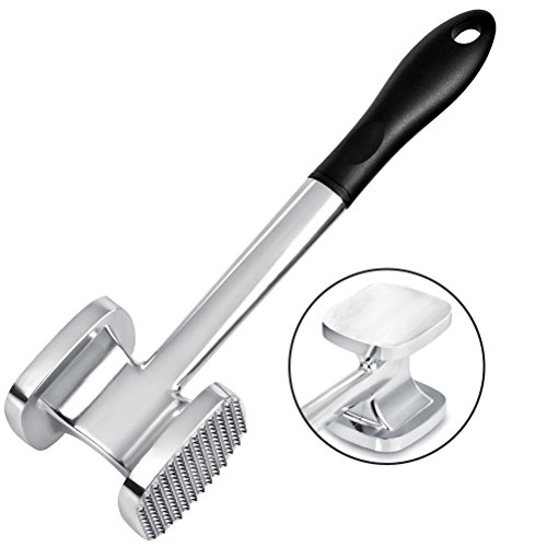 TIMESETL 28cm Doppelseitig Alulegierung Fleischklopfer, 140 Stacheln & Flach Oberfläche Fleischhammer Schnitzelhammer für Hähnchen, Rind, Schwein, Steak usw