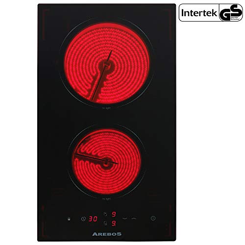 Arebos Kochfeld 2 Zonen mit Dual-Kochzone und Bräterzone (Glaskeramik, Sensor-Touch-Display, Autark, 9 Temperaturstufen, integrierter Timer)