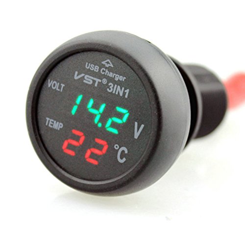 WINOMO Zigarettenanzünder Steckdose Voltmeter Autothermometer mit USB Anschluss für PKW LKW