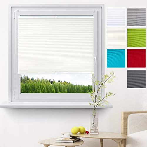 WOLTU #325, Plissee Rollo Klemmfix ohne Bohren oder mit Bohren Milchglas Muster, Jalousie Faltrollo Verdunklung easyfix verspannt, Sichtschutz Sonnenschutz für Fenster Tür, 110x130 cm, Creme (Beige)