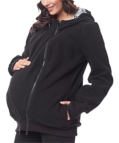 Bellivalini Damen Langarm Fleece Umstandsjacke mit Kapuze BLV50-117 (Schwarz, M)