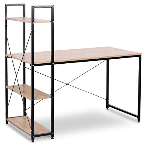 WOLTU TSB01hei Schreibtisch Computertisch Büromöbel PC Tisch Bürotisch Arbeitstisch aus Holz und Stahl, mit Ablage, ca. 120x64x140 cm