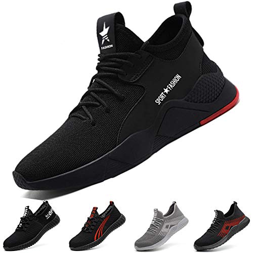 BAOLESEM Arbeitsschuhe Herren Damen Leicht Stahlkappe Sicherheitsschuhe Sportlich Atmungsaktiv Schutzschuhe,A-schwarz,eu41