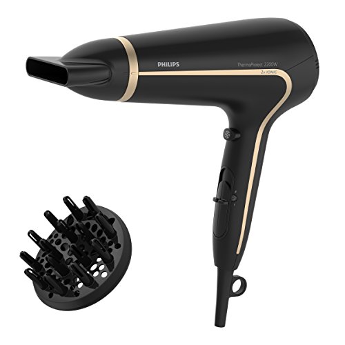 Philips ThermoProtect Ionic Haartrockner HP8232/20, 2200 Watt, inklusive Stylingdüse, Volumendiffusor, schwarz
