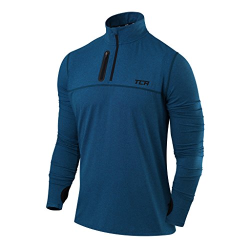 TCA Herren Fusion Pro Quickdry Laufshirt - Langarm mit Kragen - Marineblau, L