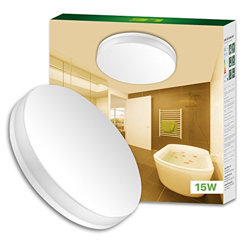 LE Wasserfest Deckenleuchte IP54 15W ersetzt 100W Glühbirne led Deckenlampe Ø22cm 3000K 1250lm 120° Abstrahlwinkel ideal für Badezimmer Balkon Flur Bad Küche Wohnzimmer Warmweiß.