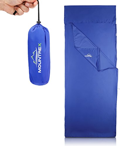 MOUNTREX Hüttenschlafsack | 350g Ultraleicht, Kompakt & Atmungsaktiv | Schlafsack Inlett mit 2-Wege Reißverschluss | 220 x 90 cm | Gratis Handtuch