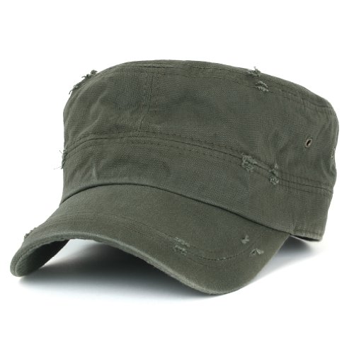 ililily Distressed Cotton Cadet Cap with Adjustable Strap Army Style Hut (cadet-527-3)