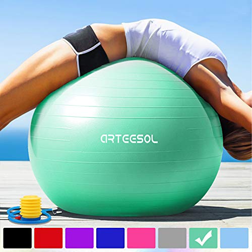 arteesol Gymnastikball 45cm / 55cm / 65cm / 75 cm inkl. Pumpe Anti-Burst Sitzball für Yoga Pilates Fitness Physiotherapie (5 Farben) (Türkis, 55cm)