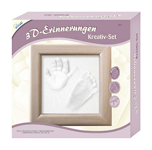 MAMMUT 129001 - 3D Erinnerungen Abdruck Set, Abformset für Gipsabdruck von Babys Hände und Füße, Komplettset mit Holzrahmen, Kreativset für junge Eltern, Geschenkidee zur Geburt
