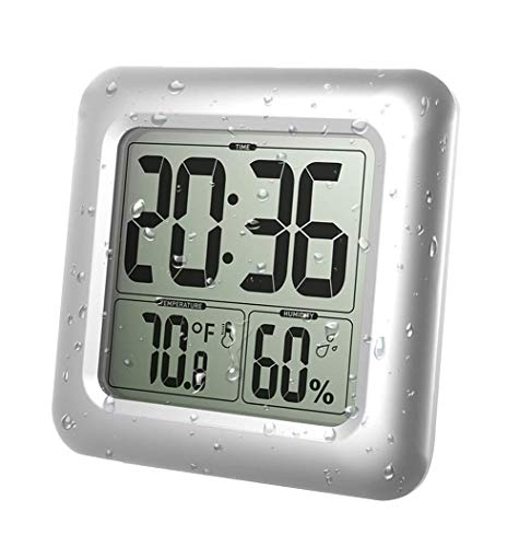 XGG Digitale Duschuhr - wasserdichte Badezimmeruhr - Timer-Temperatur-Feuchtigkeits-Wand-Duschuhr Küchenwanduhren, Silber