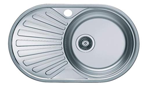 VBChome Einbauspüle 74x44 aus hochwertigem Edelstahl rundes Spülbecken mit Ablagefläche links rechts klassische Küchenspüle modernen Design Seidenglanz (links)