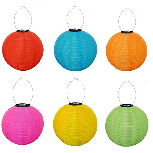 LED Solar Lampion 30 cm bunt 6 Stück | Rund | Kaltweiß