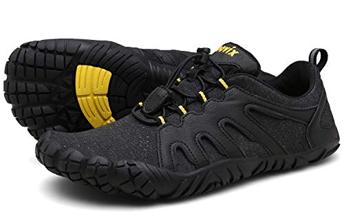 Voovix Herren Damen Barfußschuhe Fitnessschuhe Laufschuhe Minimalistische Traillaufschuhe Trekkingschuhe Wanderschuhe Outdoor Sneaker im Sommer Schwarz/Gelb43