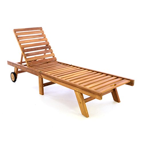 DIVERO Sonnenliege Gartenliege Relaxliege Liege aus Teak Holz 200 x 57 x 34 cm klappbar Holzliege, extra hohe Rückenlehne bis zur Liegeposition abklappbar wetterfest robust