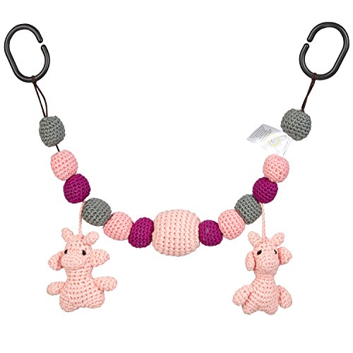 lovely lemon Kinderwagenkette aus Gehäkelter Baumwolle in Rosa | Für Mädchen | Geschenk zur Geburt & Taufe | Giraffen Motiv | Geeignet ALS Babybettkette | Länge 50cm