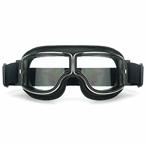 Heinmo Motocross Aviator Ski Motorrad Roller Brille Retro Helmbrille für Harley (weiße Linse schwarz Polsterung)