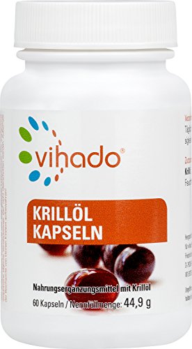 Vihado Omega 3 Krillöl Kapseln hochdosiert, Natürliches Krillöl aus arktischem Wildfang, Omega 3 Fettsäuren EPA DHA + Astaxanthin, 60 Kapseln