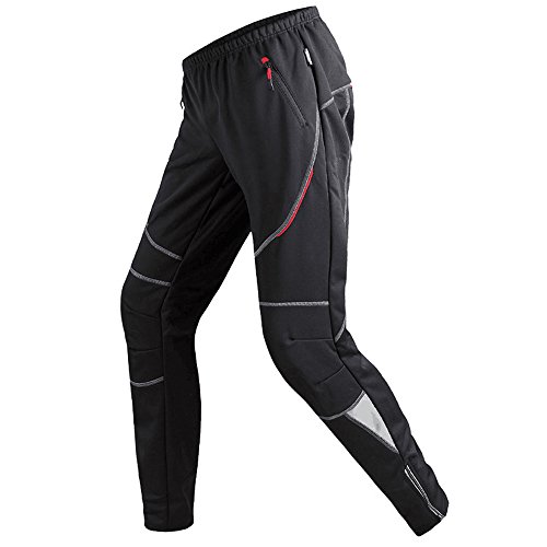 Fitsund Herren Fahrradhose Lang Winter Radhosen Fleece MTB Hose ( Schwarz, XL )