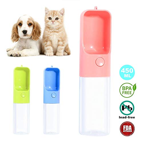Qisiewell Hunde Trinkflasche fur Unterwegs 450ml Rosa Hund Wasserflasche Haustier Trinknapf Antibakterielle Tragbare Reise Trinkflasche Wasserspender Ideal fur fur Unterwegs Outdoor