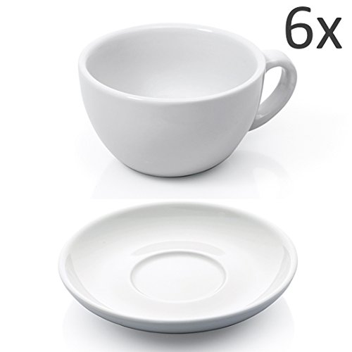 Cappuccino Tassen Set 12-tlg. weiß Porzellan Cappuccinotasse Untertasse Kaffeetasse Tasse dickwandig Füllmenge 200 ml