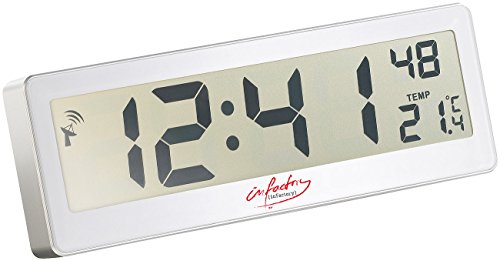 infactory Funkuhr Großes Display: Kompakte Funkuhr mit riesigem XXL-LCD-Display und Temperatur-Anzeige (LCD Funkwanduhr)