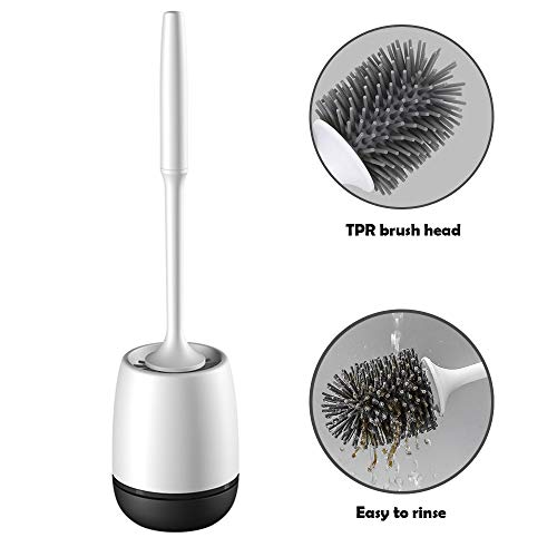 Toilettenbürste, Silikon WC-Bürste und Halter - Extra Flexiblem Silikon Bürstenkopf Abnehmbarer Toiletten Bürste mit Schnellentleerung der Base Trockenhalter Set für Badezimmertoilette (Stehend)