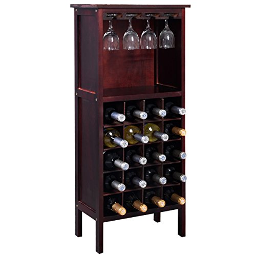 COSTWAY Weinregal mit Weinglashalter Gläserregal Flaschenregal Weinständer Holzregal Weinschrank Flaschenständer Standregal Holz Kolonialstil