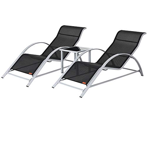 Casaria Lounge Set Siena | 2X Liege inkl. Tisch Stahl 3 TLG | Gartenliege Sonnenliege Liegestuhl Poolliege Relaxliege