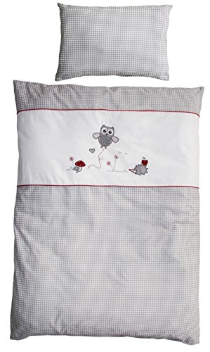 roba Bettwäsche 2-tlg, Kollektion 'Adam und Eule', Kinderbettwäsche 100x135 cm, 100% Baumwolle, Decken-& Kissenbezug für Babys & Kinder