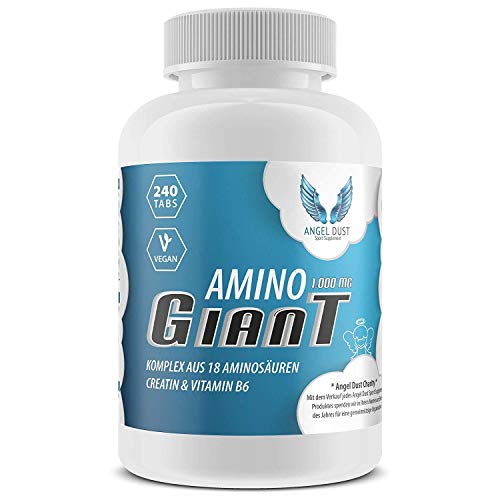 AMINO GIANT - Komplex aus 18 Aminosäuren inkl. 8 EAA + Creatin & Vitamin B6 | 240 vegane Tabletten - Hochdosiert mit je 1000mg für 40 Tage | Protein-hydrolysat - Made in Germany