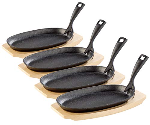 Tornwald-Schmiede Servierpfännchen: 4 Profi-Servierpfannen, Gusseisen, mit Untersetzer, 24x14x2,2 cm, 820g (Guss-Pfanne)