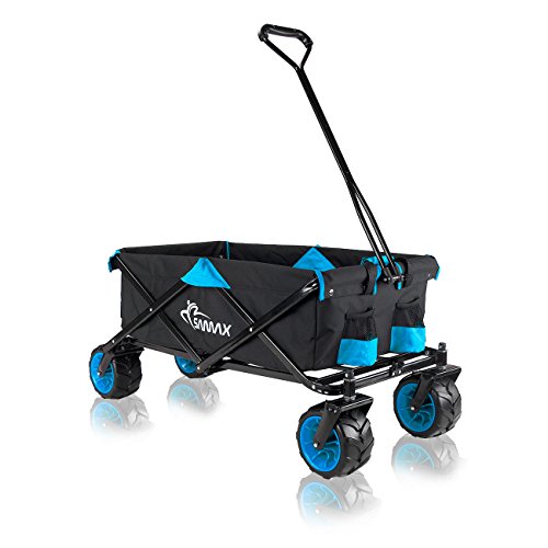 SAMAX Bollerwagen Handwagen Gartenwagen Strandwagen Klappbar Faltbar Transportwagen - Schwarz/Blau