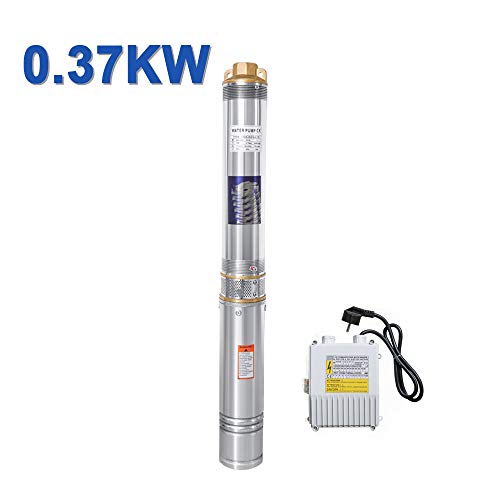 Hengda 0.37kW/0.5hp Tiefbrunnenpumpe bis 4.000 l/h Fördermenge Edelstahl Brunnenpumpe Sandverträglich Tauchdruckpumpe 3.4 bar max