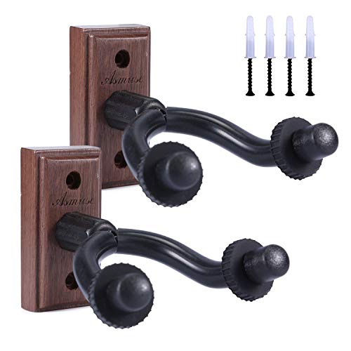 Asmuse 2 Piezas Gitarrenhalterung Gitarrenhalter für die wand Fur E Bass Gitarre Bass Folk Akustik Western Spanische Gitarre Banjo Mandoline Mount Wall Safe-Black Walnut Hartholz