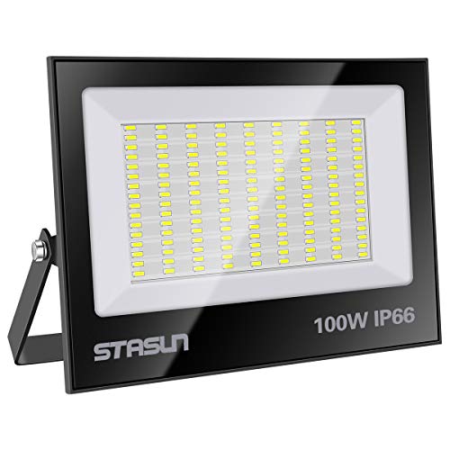 STASUN 100W LED Flutlicht Outdoor-Sicherheitsleuchte, 10000LM, 6000K Tageslichtweiß, IP66 Wasserdicht LED Strahler, 24 Monate Garantie