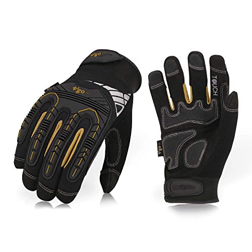Vgo hohe Mechnische Arbeitshandschuhe, für große Belastungsarbeit, Vibration-Schutz-Handschuhe, Heavy Duty (1 Paar, 8/M, Schwarz + Gold, SL8849)